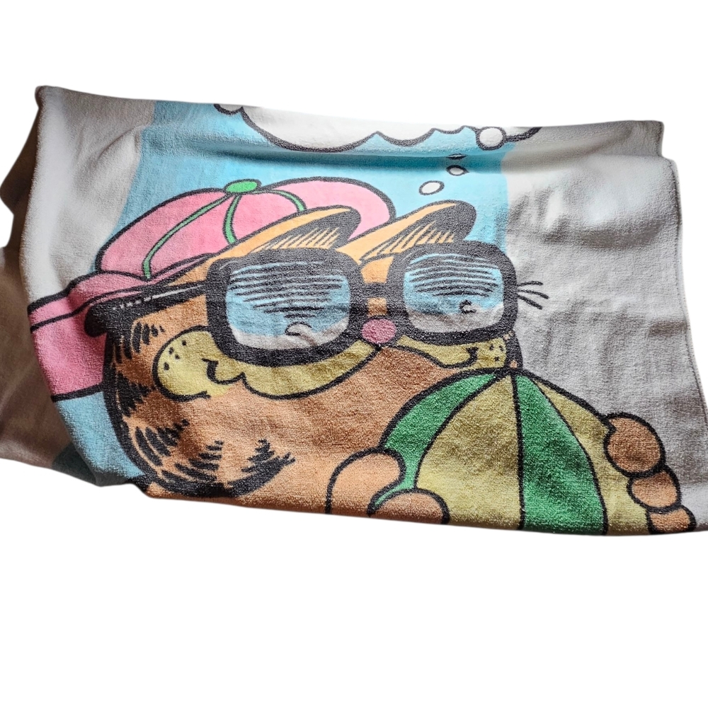 Vintage JCPenney Garfield 'I live for the weekends' Summer Beach Towel Jim Davis - Picture 3 of 9